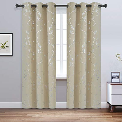 BUHUA Thermal Insulated Blackout Curtains with Striped Wave Vine Print Window Curtains for Living Room 38W×72L Beige 2 Panels - color: Beige, size: 38"W x 72"L (Pack of 2)