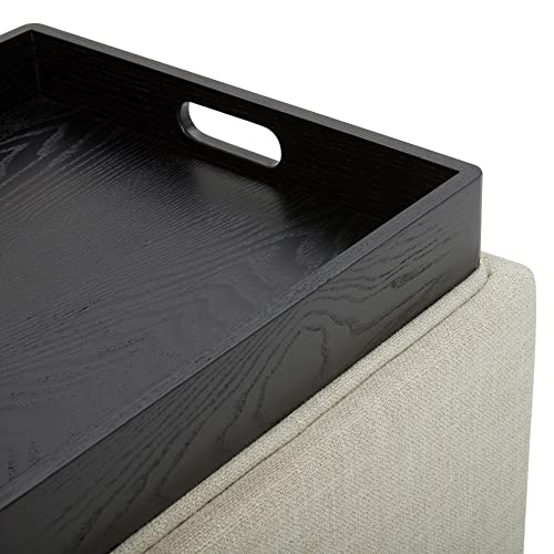 CHITA Storage Ottoman Cube with Tray Lid, Small Footstool with Storage, Square End Table for Living Room and Bedroom, Fabric in Linen - color: Linen