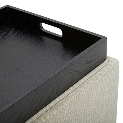 CHITA Storage Ottoman Cube with Tray Lid, Small Footstool with Storage, Square End Table for Living Room and Bedroom, Fabric in Linen - color: Linen