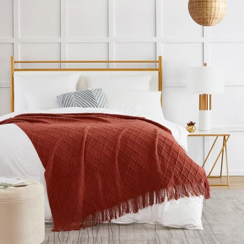 BOURINA Burgundy Throw Blanket 50 x90 Inches Throw Textured Solid Soft Sofa Throw Bed Runner Couch Cover Knitted Decorative Blanket Bed Runner - color: Burgundy, size: 50"x90"