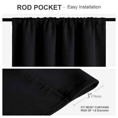 PONY DANCE Black Out Curtains 72 inch Long, Black, 2 Panels | Blackout Solid Rod Pocket Thermal Insulated Panels for Bedroom Living Room, Energy Efficient Window Drapes, 42"W x 72"L - color: Black, size: 42"W x 72"L (Pack of 2)
