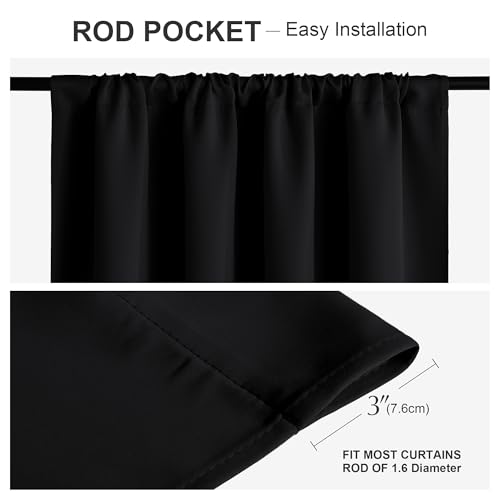 PONY DANCE Black Out Curtains 72 inch Long, Black, 2 Panels | Blackout Solid Rod Pocket Thermal Insulated Panels for Bedroom Living Room, Energy Efficient Window Drapes, 42"W x 72"L - color: Black, size: 42"W x 72"L (Pack of 2)