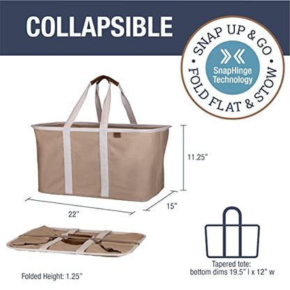 CleverMade Collapsible Laundry Tote LUXE, 50L Carry-All Tote, 2 Pack, Mocha | Bring a Polished Look to Laundry Day | Cotton-Blend Fabric and Vegan Leather Pair with Long Handles and 55 lb Support - color: LUXE Mocha