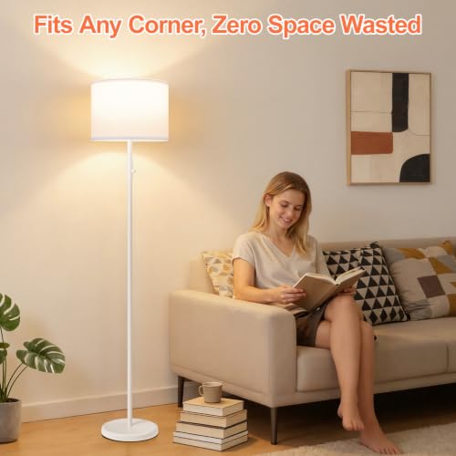 Floor Lamp Simple Design with Shade, Standing Lamps for Living Room Bedroom Office Dining Room Kitchen-White - color: White-White Linen Shade