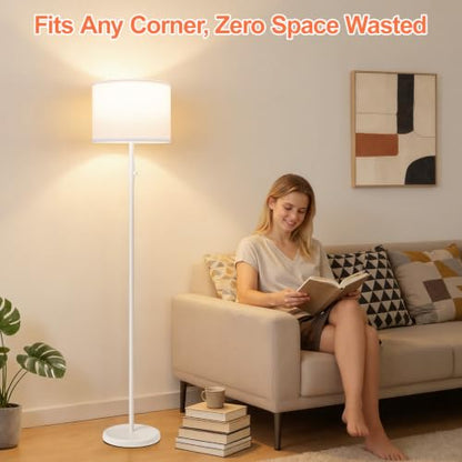 Floor Lamp Simple Design with Shade, Standing Lamps for Living Room Bedroom Office Dining Room Kitchen-White - color: White-White Linen Shade