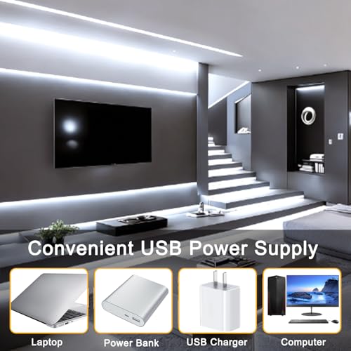 COB LED Strip Lights 10FT，5V USB Powered LED Rope Lights | with App Control，6000K Dimmable Cold White LED TV Backlights,8mm Width Flexible LED Tape Lights for Bedroom，Cabinet,Kitchen - color: White, size: 10ft