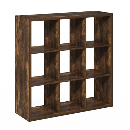 9-Cube Bookshelf, Cubicle Shelf Bookcase with Open Back, Position Reversible Book Shelf, 15 x 44 x 44, for Home Office, Living Room, Amber Pine - color: Amber Pine, size: 9 Cube