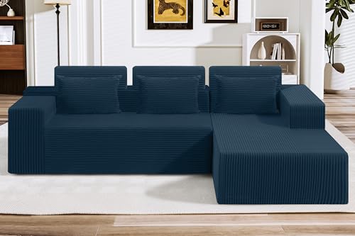 Sectional Couches for Living Room,No Assembly L Shaped Couch 105" Modular Sectional Sofa Couch with Deep Seat,Cloud Couches Furniture Sets for Apartment,Corduroy (Blue, Right Facing) - color: Corduroy Blue, size: 105"Right Facing