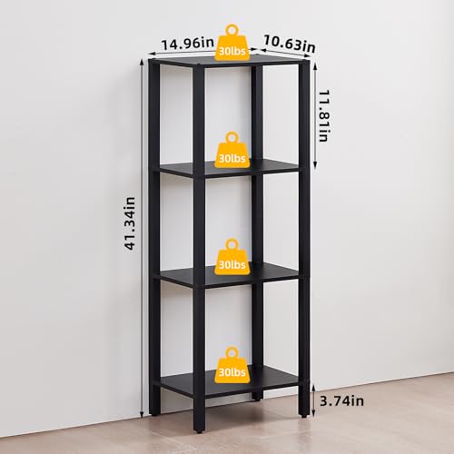 YUFAM 4-Tier Tall Slim Bookshelf, Small Bookcase for Small Spaces, Black - color: Black, size: 4-Tier