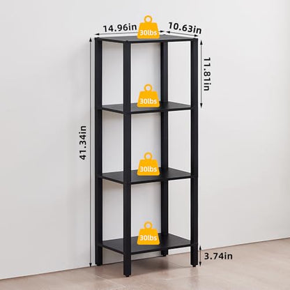YUFAM 4-Tier Tall Slim Bookshelf, Small Bookcase for Small Spaces, Black - color: Black, size: 4-Tier