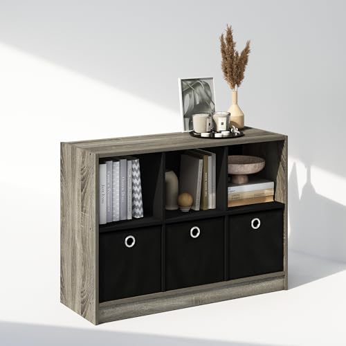 Furinno Cubic Closet Organizers and Storage, 6-Cube Closet Organizer with Bins, Open Shelf Storage, for Wardrobe, Bedroom, Living Room, French Oak/Black - color: French Oak/Black