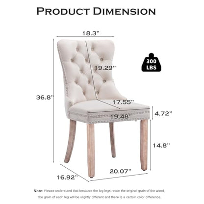 Velvet Upholstered Dining Chairs Set of 2, Modern Style Kitchen Side Chairs with Nailhead Trim and Wood Legs,Metal Pulling Ring for Dining Room Living Room(Beige,Set of 2) - color: Beige, size: Set of 2