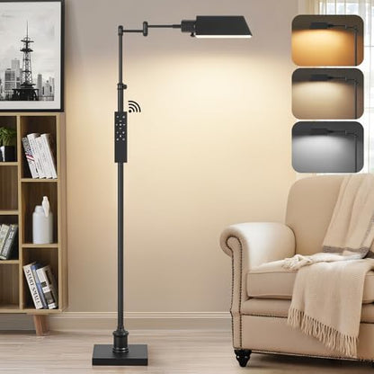 Traditional Height Adjustable Pharmacy Floor Lamp with 350° Swing Arm, Color Temperature Adjustable Standing Lamp Metal Shade for Living Room Reading House Bedroom Home Office(Black) - color: Black