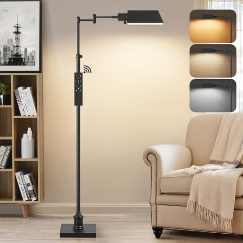 Traditional Height Adjustable Pharmacy Floor Lamp with 350° Swing Arm, Color Temperature Adjustable Standing Lamp Metal Shade for Living Room Reading House Bedroom Home Office(Black) - color: Black