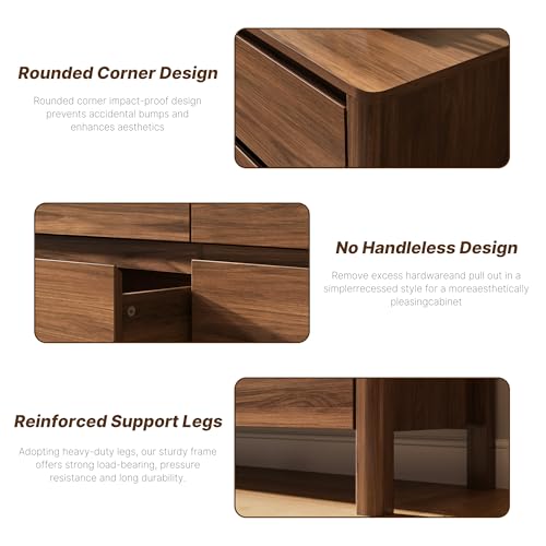 MAISONARIA Walnut 3-Piece Dresser Bedroom Set, 5 Drawers Dresser & 3 Drawer Nightstands with Hidden Handles, Wood Chest of Drawers for Bedroom, Living Room, Entryway - color: Walnut, size: 5+3