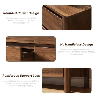 MAISONARIA Walnut 3-Piece Dresser Bedroom Set, 5 Drawers Dresser & 3 Drawer Nightstands with Hidden Handles, Wood Chest of Drawers for Bedroom, Living Room, Entryway - color: Walnut, size: 5+3