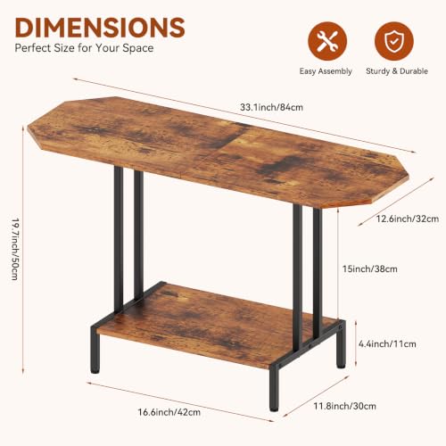 Small Coffee Tables for Living Room Wood Tea Table | 2-Tier Center Table, Industrial Rectangle Coffee Table, for Large or Small Spaces, with Storage Shelf, Wood Tabletop