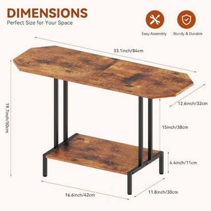 Small Coffee Tables for Living Room Wood Tea Table | 2-Tier Center Table, Industrial Rectangle Coffee Table, for Large or Small Spaces, with Storage Shelf, Wood Tabletop