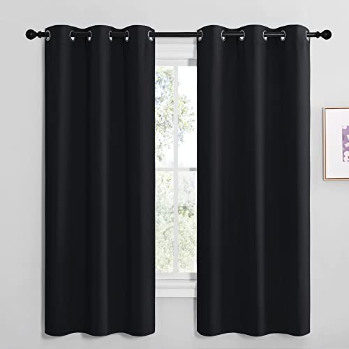 NICETOWN Bathroom Blackout Thermal Curtains and Drapes, Black Solid Thermal Insulated Grommet Blackout Drapery Panels for Window (2 Panels, 42 inches Wide by 68 inches Long, Black) - color: Black, size: 42"W x 68"L (Pack of 2)