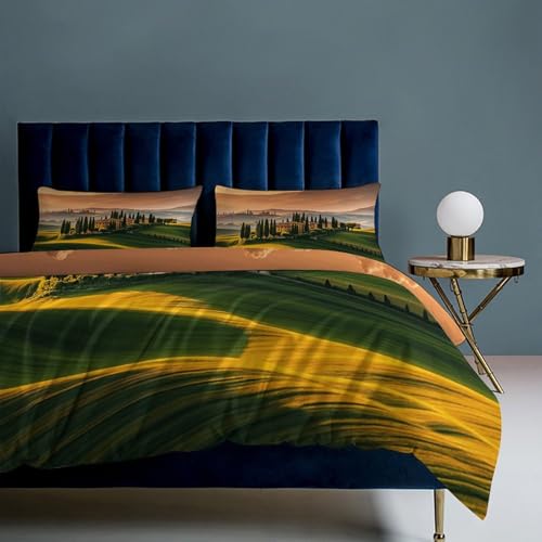 3 Piece Italy Tuscan Bedding Set - Ultra Soft Fabric & Double-Sided Print, Breathable Comforter Set with 1 Quilt Cover & 2 Pillowcases for Home Hotel, 102"x90" - size: 102"x90"
