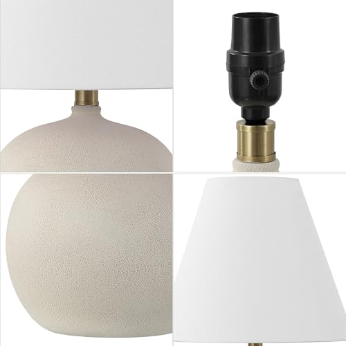 JONATHAN Y Asher 18.25" Gourd LED Table Lamp, Matte Cream, Set of 2 | Scandinavian Minimalist Style, White Linen Shade, Resin Metal Base, Bedside Nightstand, Rotary Switch, LED Bulbs Included - color: Matte Cream