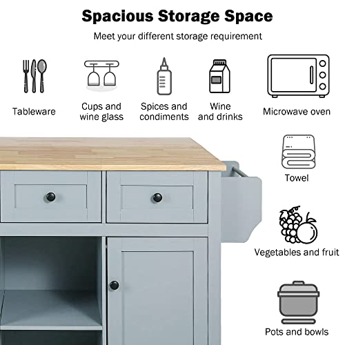 Kitchen Island, Rolling Kitchen Cart with Drop Leaf Top | Drop leaf countertop expands prep and serving space, folds down to save room in compact kitchens or dining areas - color: Blue + Mdf + Rubber Wood