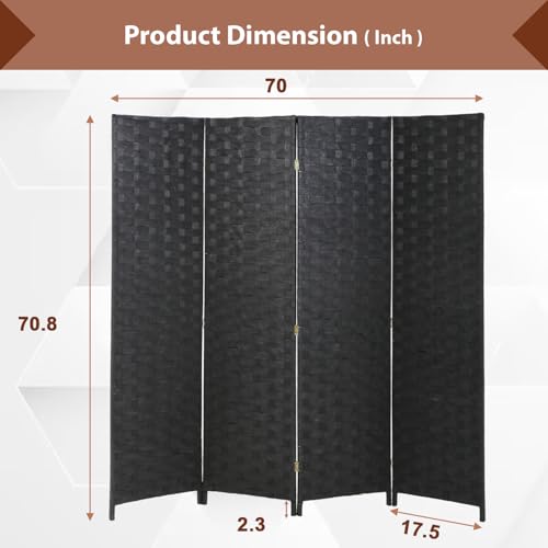 Room Divider Wall Divider 6FT 4 Panels Wood Mesh Hand-Woven Indoor Room Screen Folding Portable Partition Screen, Black - color: Black
