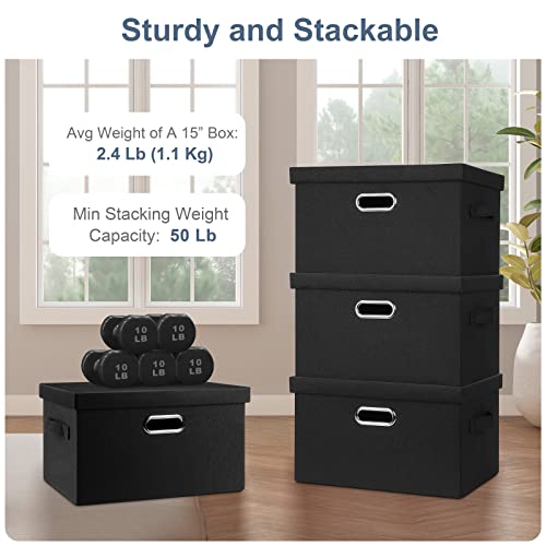 Graciadeco Medium 15" 21 Quart Collapsible Stackable Storage Bins with Lids, 1 Pack Black Foldable Fabric Closet Storage Boxes with Lids, 4 Handles Heavy-duty Linen Cube Baskets for Bedroom | 21 Quart 1 Pack Black Collapsible Stackable Linen Fabric 4 Hand