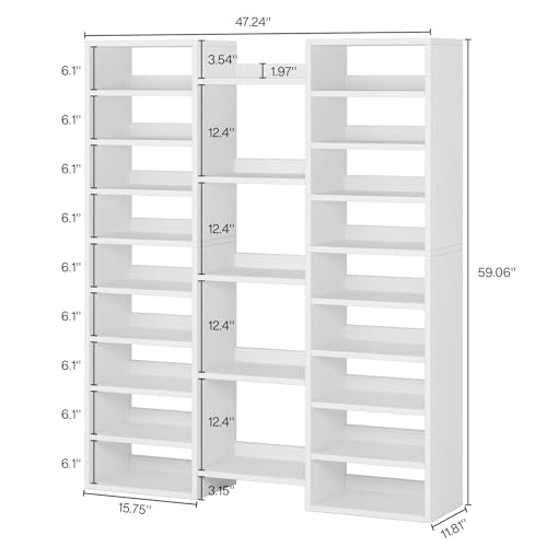 Tribesigns 14-Tier Shoe Cabinet, 59" Tall White Storage Organizer | 46 Pairs Wide Shoe Shelf with 22 Open Cubbies, Freestanding Entryway Shoe Rack for Closet, Living Room, Entryway, Hallway