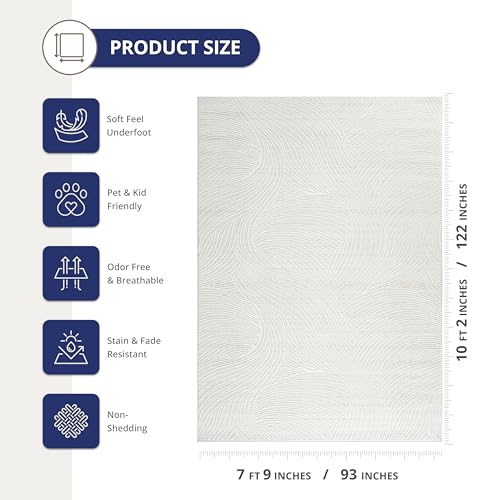 Abani Cream Area Rug – 8' x 10' – Vera Collection – Wave Texture Pattern – Non-Shedding, Easy to Clean – Durable for Living Room, Bedroom, or Office, Pet & Child Friendly - size: 8' x 10' (Rectangular)
