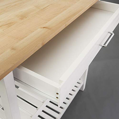 Casual Home Solid Wood Kitchen Island, Natural Maple Top, White Base (New) 40*20*36.5inch - color: Natural Maple Top, White Base (New)
