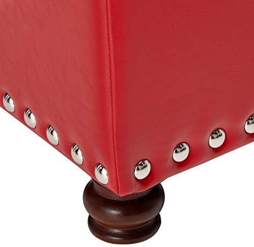 Adeco High End Red Classy Bonded PU-Leather Tufted Accents Rectangular Storage Bench Ottoman Footstool, - color: Red Pu