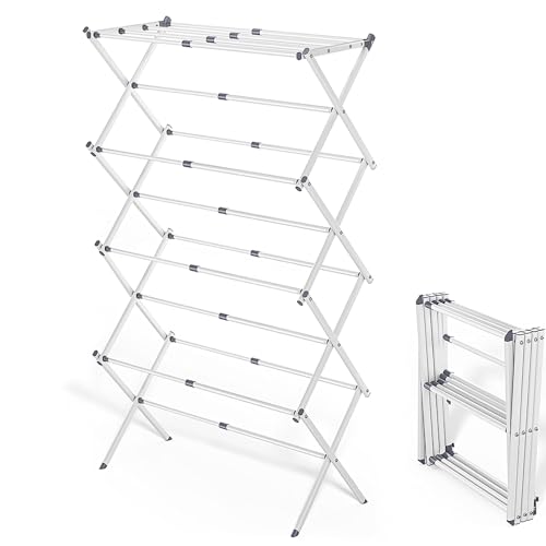 4-Tier Foldable Clothes Drying Rack 15" D x 29" W x 52" H - White | Portable Extendable Laundry Drying Rack for Indoor Air Drying Clothing with 4 Hangers - size: 4-Tier
