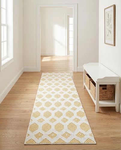 Rugs.com - Sabrina Soto Casa Rug – 8 Ft Runner Yellow Cotton Textured Rug Modern Geometric Design for Hallways and Entryways - color: Yellow, size: 2'3" x 8' (Runner)