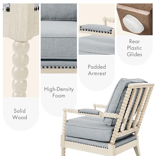 Madison Park Accent Chairs for Living Room Farmhouse Modern Armchair, Solid Wood, Antiqued Finish, Upholstered Seat Removable, Bedroom Lounge for Reading, 25.5" W, Light Blue/Antique Cream - color: Light Blue/Antique Cream