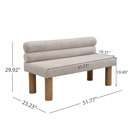 GDFStudio Upholstered Boucle Dining Bench with Backrest Farmhouse Entryway Bench with Rubber Wood Legs Long Indoor Bench for Bedroom Living Room End of Bed Dining Room Seating, Light Grey - color: Light Grey