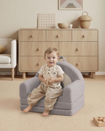Blissful Diary Kids Couch, 2-in-1 Soft Kids Sofa, Kids Sofa Chair, Comfy Kids Furniture for Playroom, Reading & Play, Rainbow Gray - color: Rainbow Gray