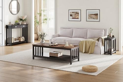 ChooChoo Mission Coffee Table, Wood Living Room Table with Shelf, 47 inch, Espresso - color: Espresso, size: 22"D x 47.2"W x 18.1"H