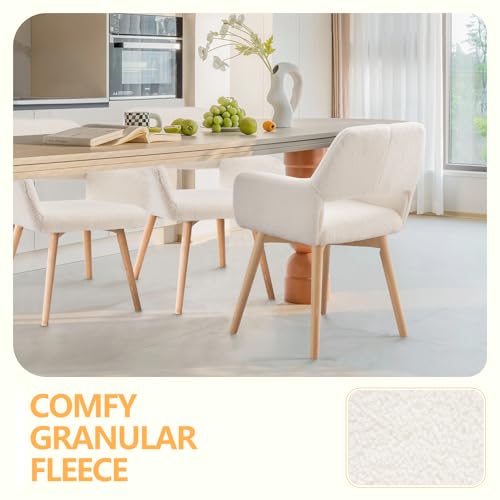 Mid Century Modern Dining Chairs Set of 2 & 4 & 6 Comfy Accent Chair Upholstered Kitchen Dining Living Room Chairs for Bedrooms Waiting Room Home Arm Desk Chair No Wheels (Wool White, 2) - color: Wool White