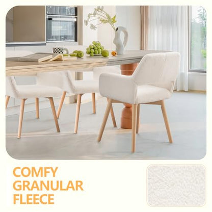 Mid Century Modern Dining Chairs Set of 2 & 4 & 6 Comfy Accent Chair Upholstered Kitchen Dining Living Room Chairs for Bedrooms Waiting Room Home Arm Desk Chair No Wheels (Wool White, 2) - color: Wool White