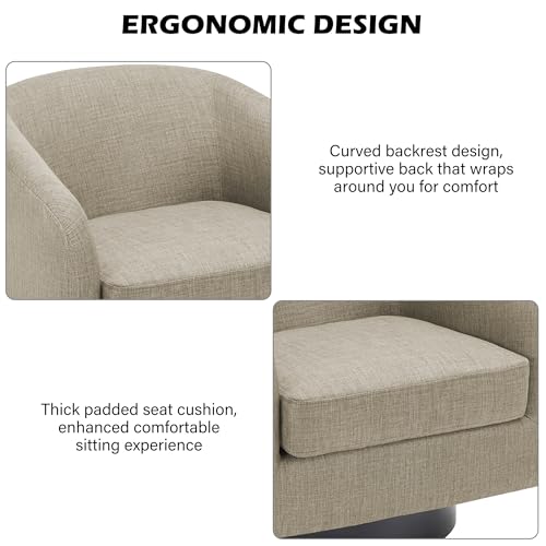 Swivel Barrel Accent Chair, Comfy Reading Armchair, Light Brown, Set of 1 | Club Chairs for Adults, Low-Back Design, Modern Round Style, Solid Wood Frame & Metal Swivel Base, For Living Room & Bedroom - color: Light Brown