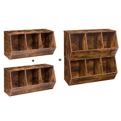 HOOBRO Toy Storage Cubby, Kids Bookshelf, Stackable 3-Bin Toy Storage Cabinet, Bookcase Footboard, Children's Toy Shelf, Suitable for Children's Room, Playroom, Hallway, Rustic Brown BF30CW01 - color: Rustic Brown