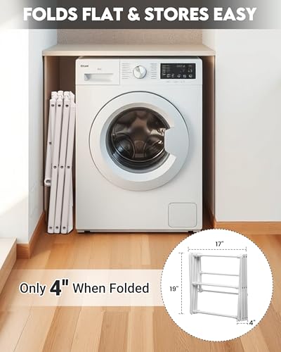 3-Tier Metal Folding Clothes Drying Rack, Laundry Drying Rack Clothing | Collapsible Dryer Racks for Laundry | Indoor & Outdoor, White - color: White