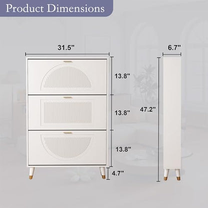 Shoe Cabinet Storage for Entryway: 32" White Slim Shoe Storage Cabinet with 3 Flip Drawers, Narrow Hidden Shoes Storage, Wood Shoes Organizer Cabinets for Hallway (1, 3-Drawers) - size: 3-Drawers