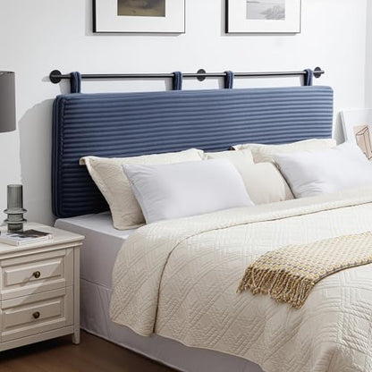 King Headboard Only, Wall Mounted Hanging Upholstered Bed Head Board | Modern Vertical Channel Design of Fine Flannel, Elegant Dark Blue Fluted Headboard for Bedroom (Dark Blue, King Size) - color: Flannel/Dark Blue, size: King