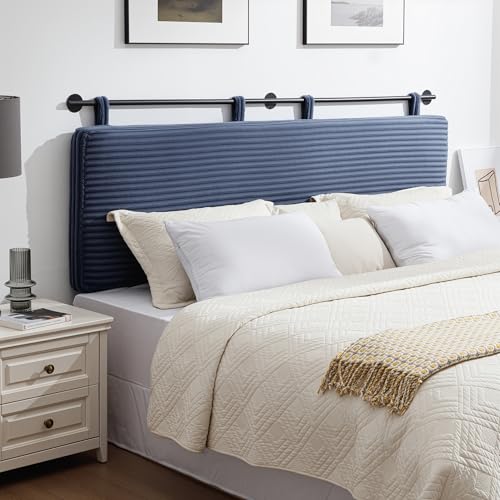 King Headboard Only, Wall Mounted Hanging Upholstered Bed Head Board | Modern Vertical Channel Design of Fine Flannel, Elegant Dark Blue Fluted Headboard for Bedroom (Dark Blue, King Size) - color: Flannel/Dark Blue, size: King