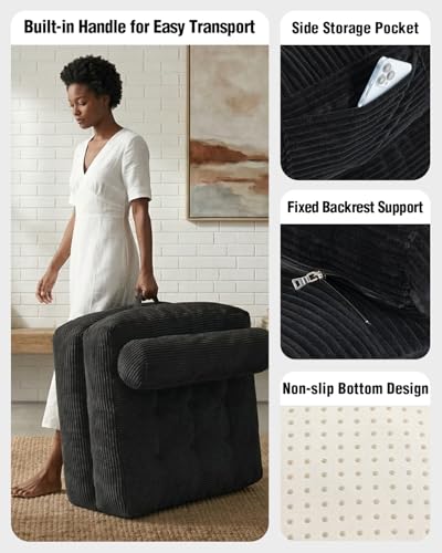 Folding Sofa Bed with Pillow Convertible Sleeper Chair Boneless Foldable Couch Comfy Floor Sofa Lounge Couch Bed for Living Room, Bedroom, Apartment, Black - color: Black