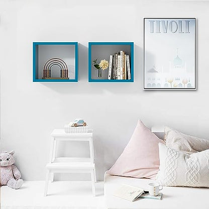 Cube Floating Shelves Set2, Display Shelves Wall Mount 7.75" D x 12.5" W x 12.5" H, (Cyan, Square 2 Cubes) - color: Cyan, size: Square-Set2