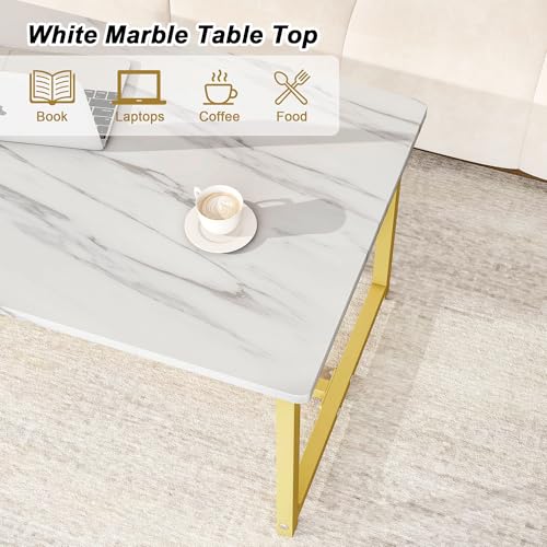 35.4" Rectangular Coffee Table, Modern Industrial Style Coffee Table Center Table with Metal Frame for Small Space Living Room, Apartment, Office, Easy Assembly, White - color: White