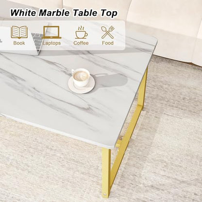 35.4" Rectangular Coffee Table, Modern Industrial Style Coffee Table Center Table with Metal Frame for Small Space Living Room, Apartment, Office, Easy Assembly, White - color: White